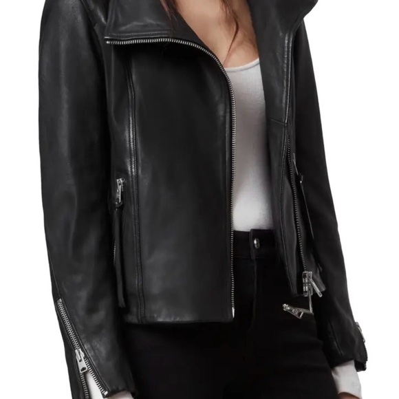 All Saints Black Leather Moto Jacket - Picture 2 of 5